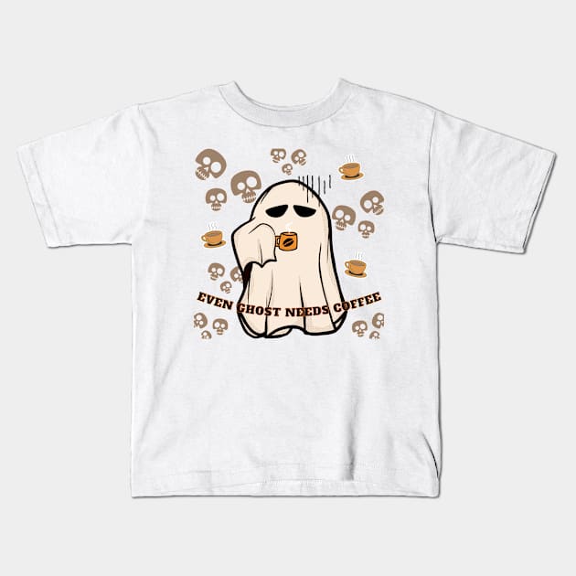 Even Ghost needs Coffee - Halloween Kids T-Shirt by by Fre